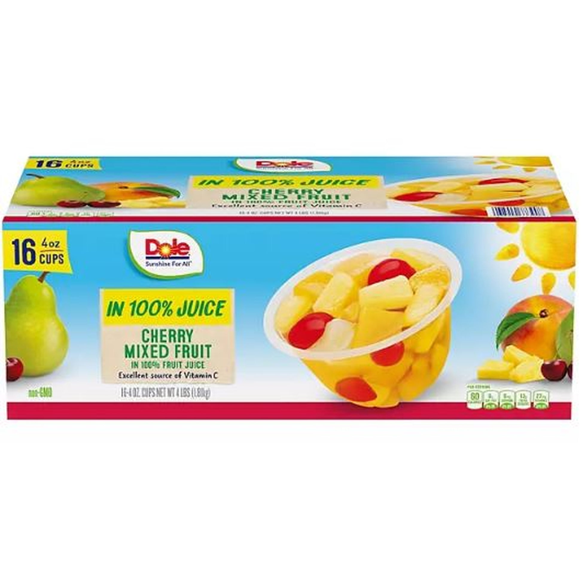 Dole Cherry Mixed Fruit Bowls in 100% Juice 4 oz., 16 pk.